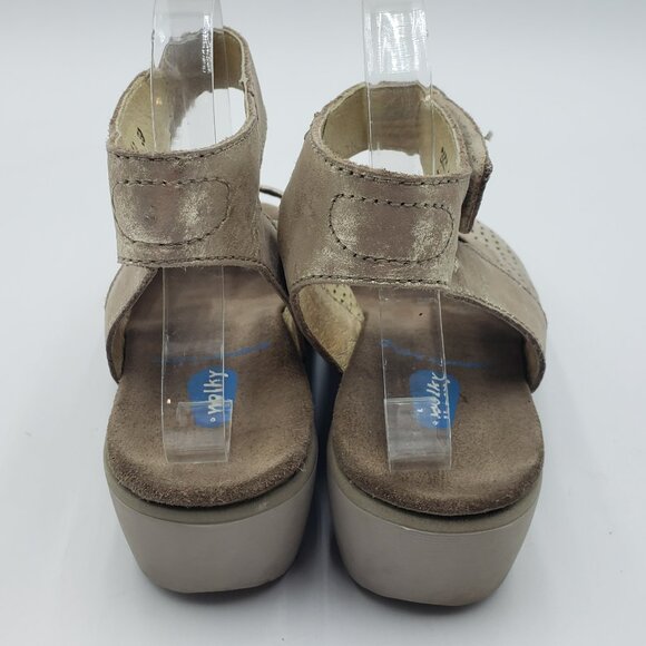 Wolky Ankle Strap Sandals 39 Womens Low Wedge Metallic Gold - Picture 5 of 9